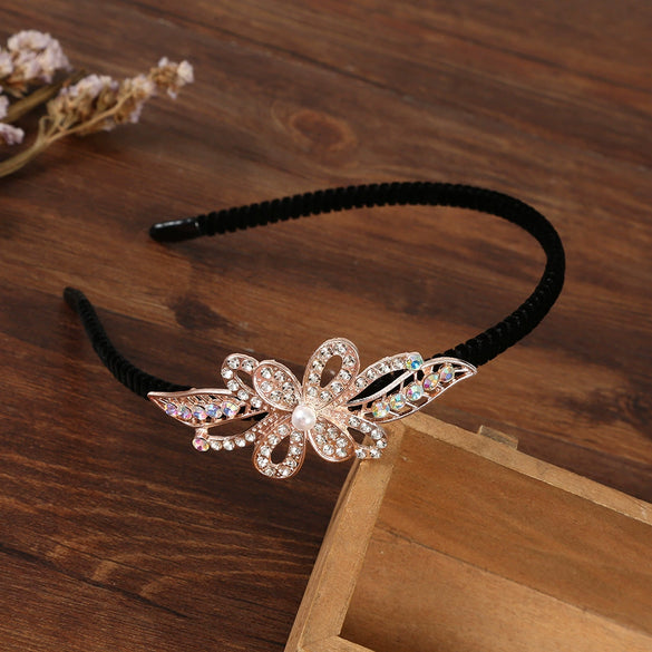 Women's Alloy Velvet Headband With Pearl Butterfly And Rhinestone Electroplated