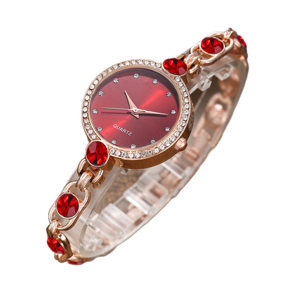 Women's Alloy Watch And Gemstone Bracelet With Round Dial And Horseshoe Buckle Leisure Style