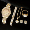 Women's Alloy Watch Fivepiece Set Round Dial Spiral Crown Pin Buckle Ordinary Glass Mirror Leisure Style