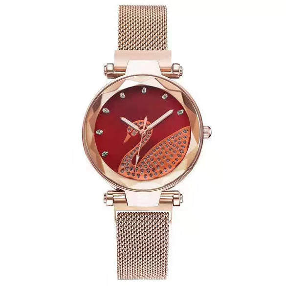 Women's Alloy Watch Set With Magnet Buckle And Round Dial Leisure Style