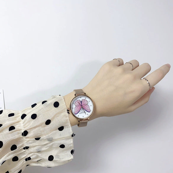 Women's Alloy Watch With Blue Butterfly Design Simple Elegant Fashion Style
