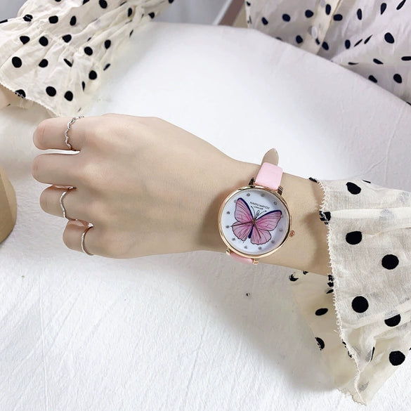 Women's Alloy Watch With Blue Butterfly Design Simple Elegant Fashion Style