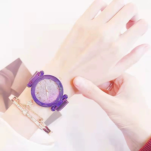 Women's Alloy Watch With Magnet Buckle And Round Dial Leisure Style