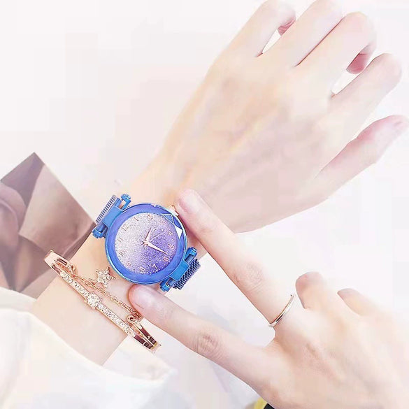 Women's Alloy Watch With Magnet Buckle And Round Dial Leisure Style