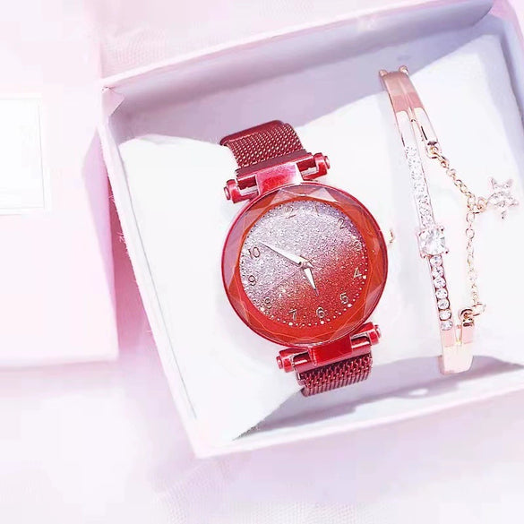 Women's Alloy Watch With Magnet Buckle And Round Dial Leisure Style