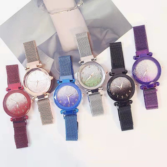 Women's Alloy Watch With Magnet Buckle And Round Dial Leisure Style