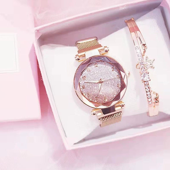 Women's Alloy Watch With Magnet Buckle And Round Dial Leisure Style