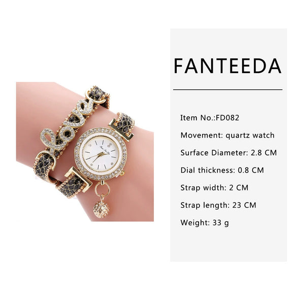 Women's Alloy Watch With Round Dial And Letter Pendant Leisure Style