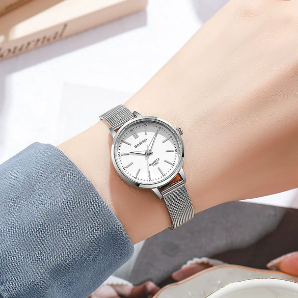 Women's Alloy Watch With Round Dial And Stainless Steel Clasp Simple Elegant Light Luxury Style