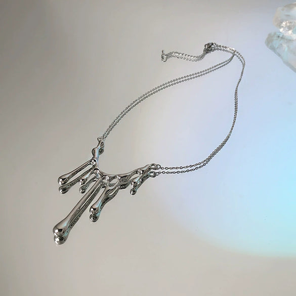 Women's Alloy Water Drop Lava Necklace With U Shaped Pendant Electroplated Cross Chain Trendy Light Luxury Clavicle Chain