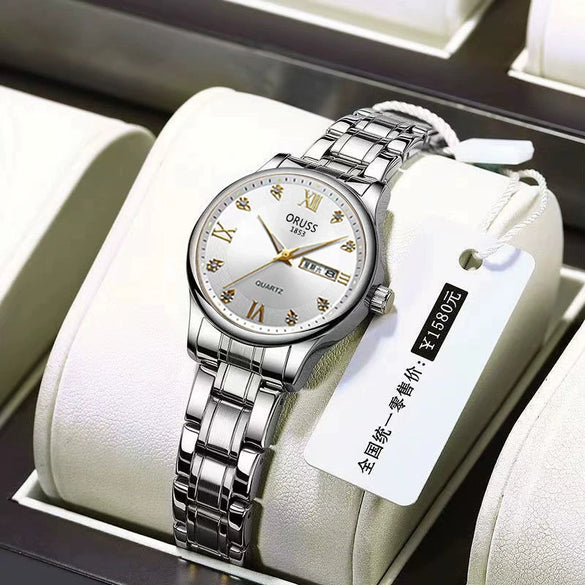 Women's Alloy Waterproof Quartz Watch Business Style Round Dial