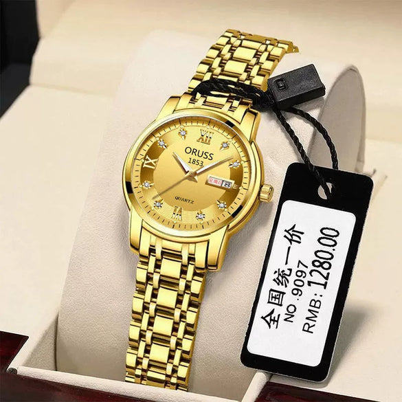 Women's Alloy Waterproof Quartz Watch Business Style Round Dial