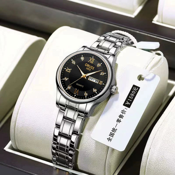 Women's Alloy Waterproof Quartz Watch Business Style Round Dial