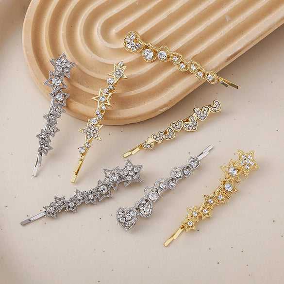 Women's Alloy Word Clip With Flash Drill Electroplated For Hair Styling