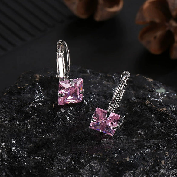 Women's Alloy Zircon Stud Earrings Rhombus Shape Electroplated Fashion Ear Buckles