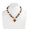 Women's Ambertoned Resin Beaded Necklace With Geometric Heart Pendant Handmade Retro Statement Jewelry With Lobster Clasp