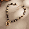 Women's Ambertoned Resin Beaded Necklace With Geometric Heart Pendant Handmade Retro Statement Jewelry With Lobster Clasp