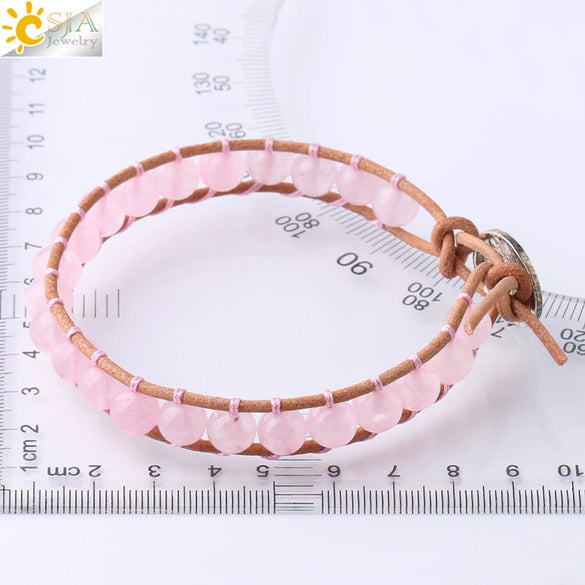 Women's Amethyst Natural Stone Beaded Bracelet With Cowhide Rope And Copper Accessories Fashion Jewelry