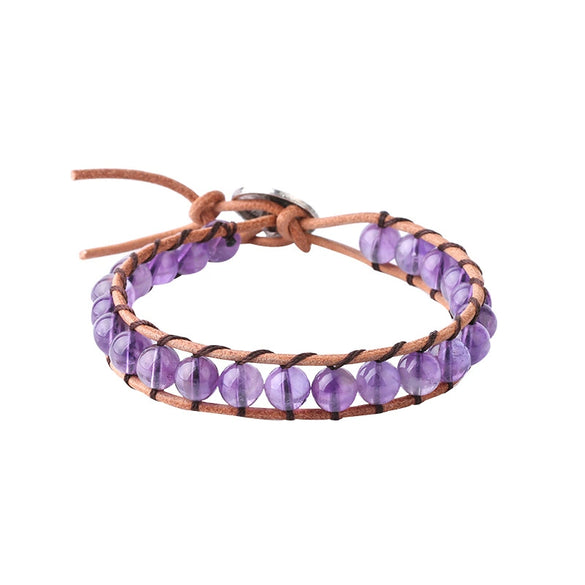Women's Amethyst Natural Stone Beaded Bracelet With Cowhide Rope And Copper Accessories Fashion Jewelry