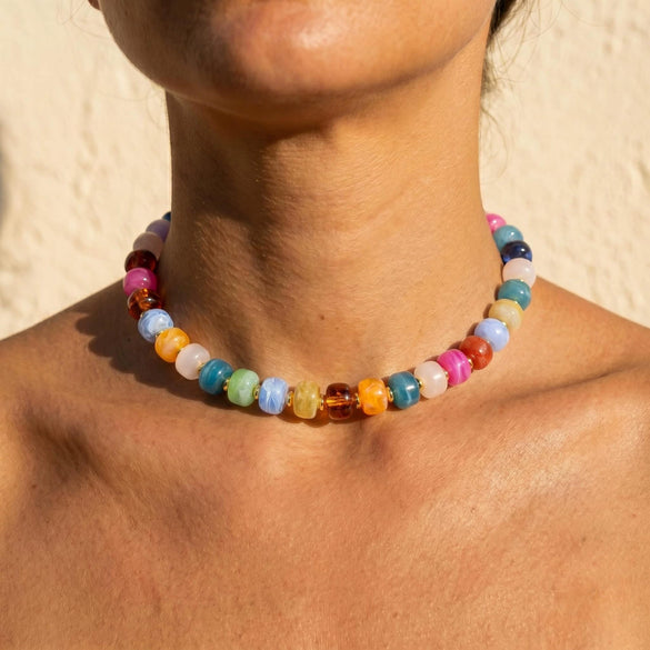 Women's Ancient Style Geometric Resin Beaded Necklace With Electroplated Detail Fashion Clavicle Chain Jewelry