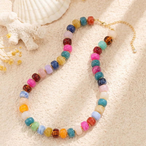 Women's Ancient Style Geometric Resin Beaded Necklace With Electroplated Detail Fashion Clavicle Chain Jewelry