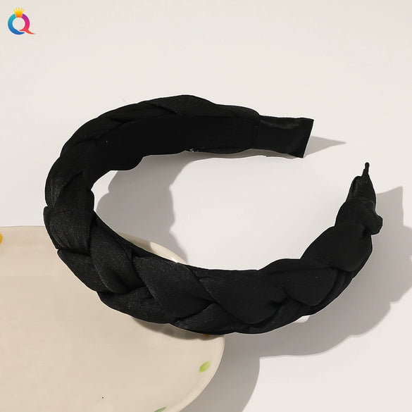 Women's And Girls' Handmade Pleated Wide Headband Solid Color Polyester Cotton Fabric Hair Accessory With Lace Detail