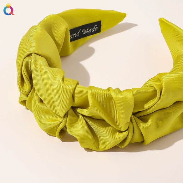 Women's And Girls' Handmade Pleated Wide Headband Solid Color Polyester Cotton Fabric Hair Accessory With Lace Detail