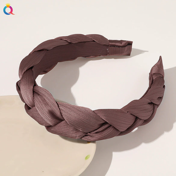 Women's And Girls' Handmade Pleated Wide Headband Solid Color Polyester Cotton Fabric Hair Accessory With Lace Detail