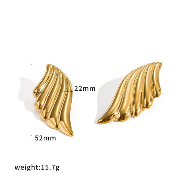 Women's Angel Wing Geometric Stud Earrings With Textured Design In Titanium Steel And Stainless Steel With Real Gold Plated Finish
