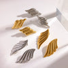 Women's Angel Wing Geometric Stud Earrings With Textured Design In Titanium Steel And Stainless Steel With Real Gold Plated Finish
