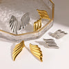 Women's Angel Wing Geometric Stud Earrings With Textured Design In Titanium Steel And Stainless Steel With Real Gold Plated Finish