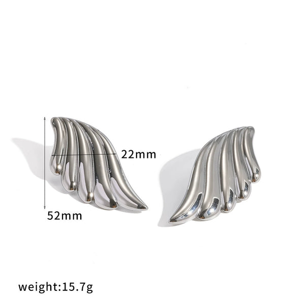 Women's Angel Wing Geometric Stud Earrings With Textured Design In Titanium Steel And Stainless Steel With Real Gold Plated Finish