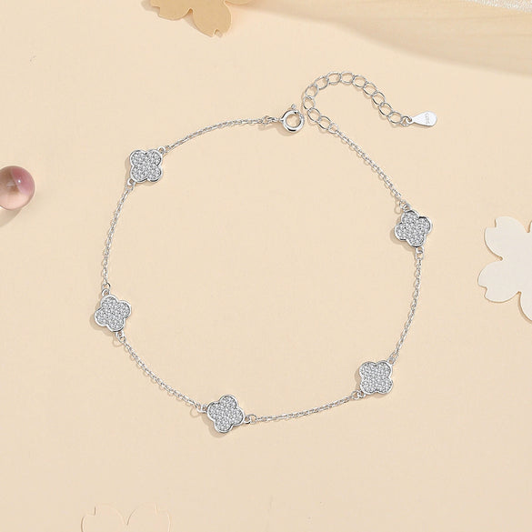 Women's Anklet S925 Sterling Silver Four Leaf Clover Geometric Foot Accessory