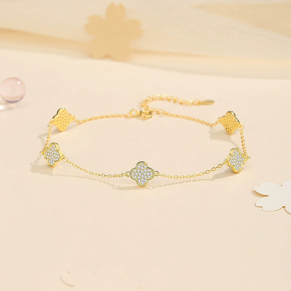 Women's Anklet S925 Sterling Silver Four Leaf Clover Geometric Foot Accessory