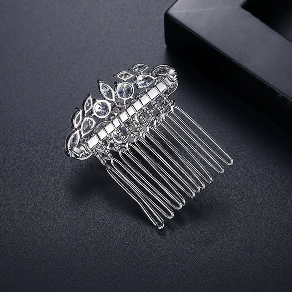 Women's Antique Copper Floral Zircon Bridal Hair Comb With Pearl Accent Elegant Side Hair Accessory