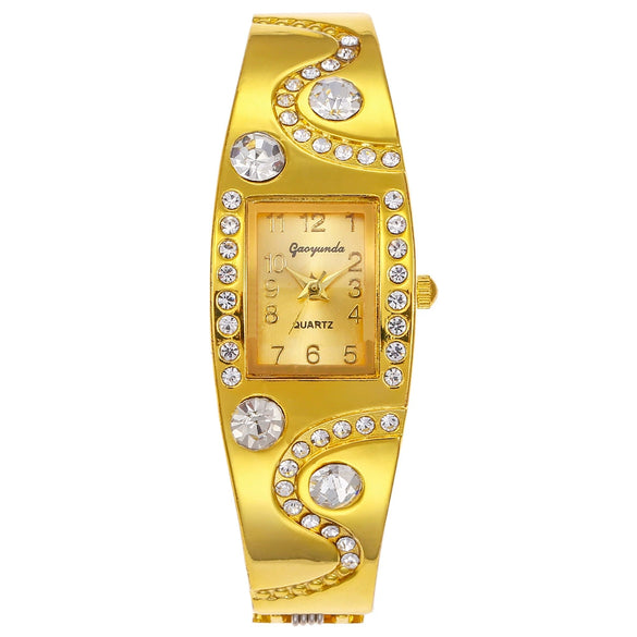 Women's Antique Fashion Light Luxury Alloy Rectangle Dial Diamondencrusted Gold Bracelet Quartz Watch