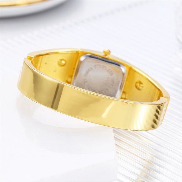 Women's Antique Fashion Light Luxury Alloy Rectangle Dial Diamondencrusted Gold Bracelet Quartz Watch