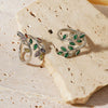 Women's Antique Fashion Open Ring Copper Material Zirconia Treatment With Emerald Branches Leaf Design