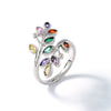 Women's Antique Fashion Open Ring Copper Material Zirconia Treatment With Emerald Branches Leaf Design