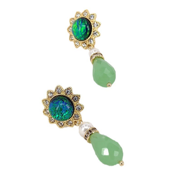 Women's Antique Geometric Glass Stud Earrings With Electroplated Alloy Construction And Silver Ear Posts