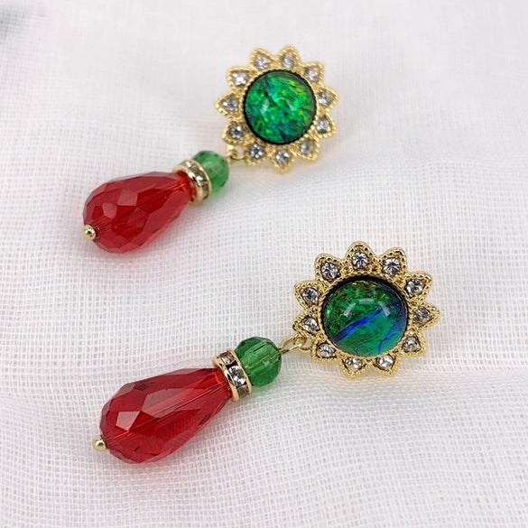 Women's Antique Geometric Glass Stud Earrings With Electroplated Alloy Construction And Silver Ear Posts