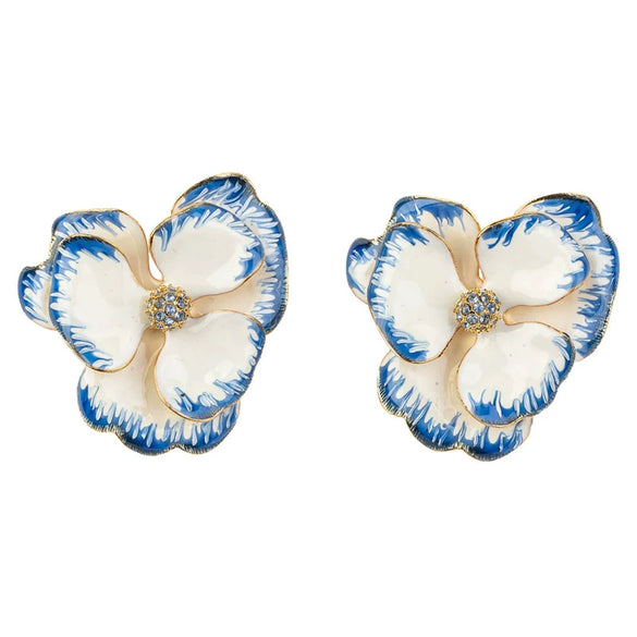 Women's Antique Style Gradient Flower Earrings With Enamel Glaze Electroplated Alloy And Silver Ear Posts