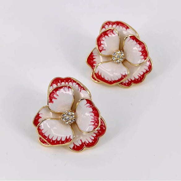 Women's Antique Style Gradient Flower Earrings With Enamel Glaze Electroplated Alloy And Silver Ear Posts