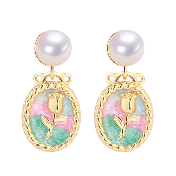 Women's Antique Style Retro Natural Freshwater Pearl Earrings With 18K Goldfilled Silver Needle