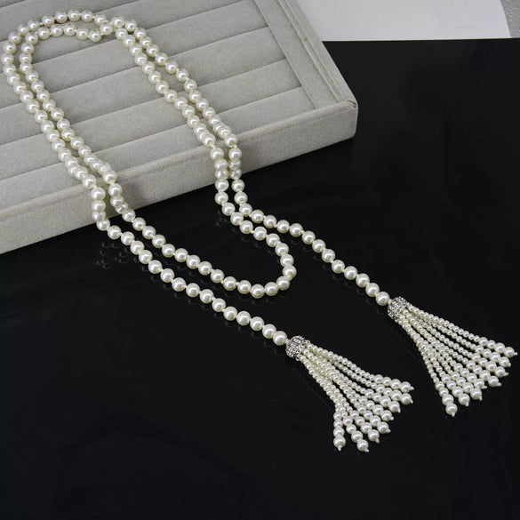 Women's Antique Style Tassel Pearl Sweater Chain Necklace And Waist Chain