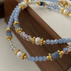 Women's Aquamarine Freshwater Pearl Handmade Beaded Woolen Necklace For Autumn And Winter