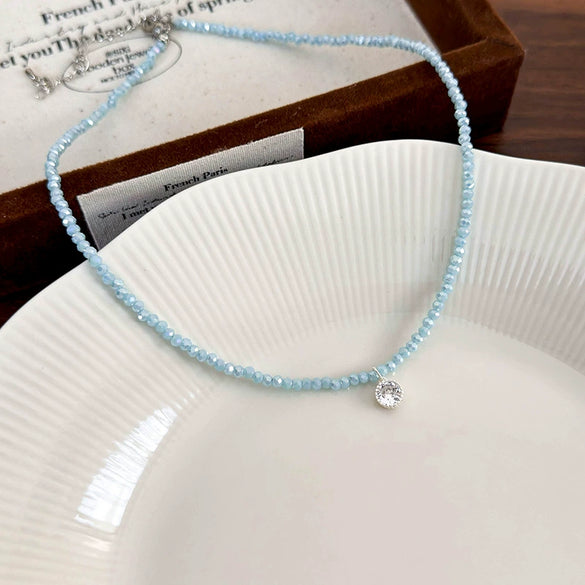 Women's Artificial Crystal Beaded Geometric Love Necklace With Polished Ball Chain