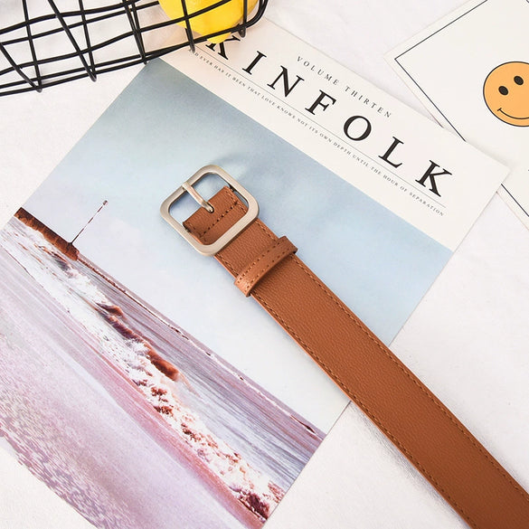 Women's Artificial Leather Belt With Large Square Buckle And Decorative Stitching Simple Fashionable All Match Accessory