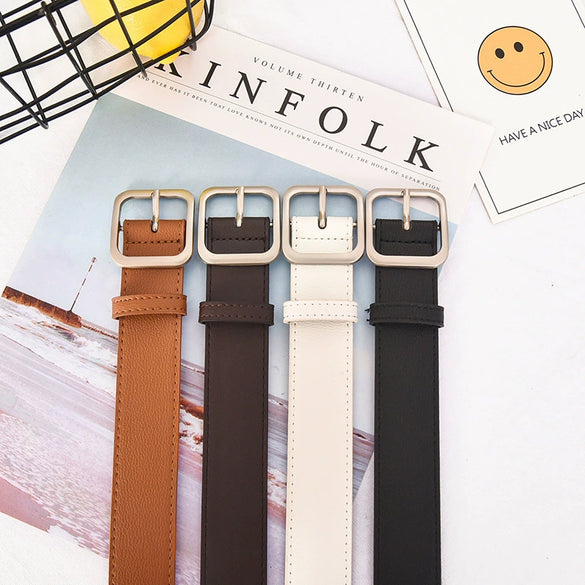 Women's Artificial Leather Belt With Large Square Buckle And Decorative Stitching Simple Fashionable All Match Accessory