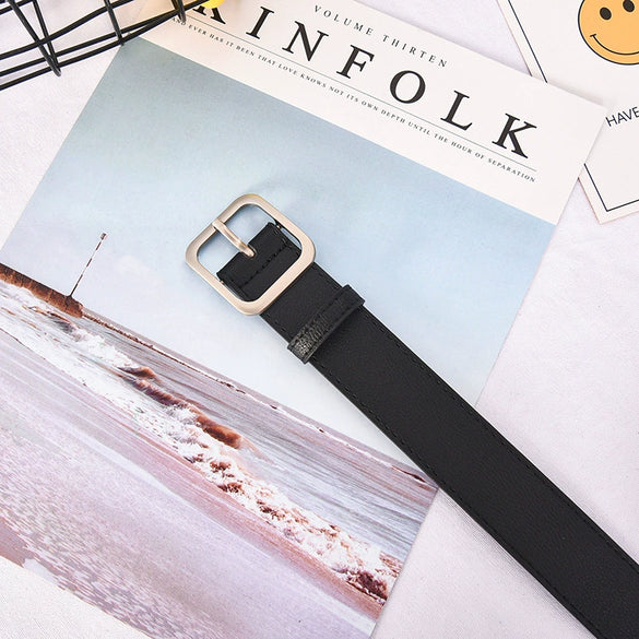 Women's Artificial Leather Belt With Large Square Buckle And Decorative Stitching Simple Fashionable All Match Accessory